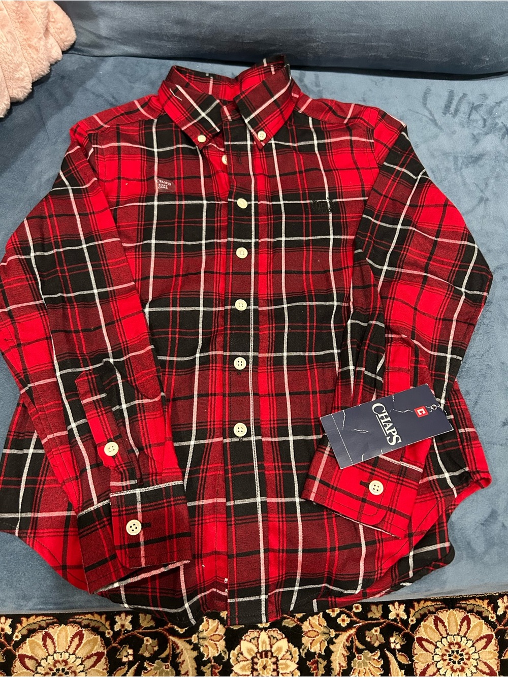 Kids (8) Chaps Red and Black Plaid Button-Up Shirt
